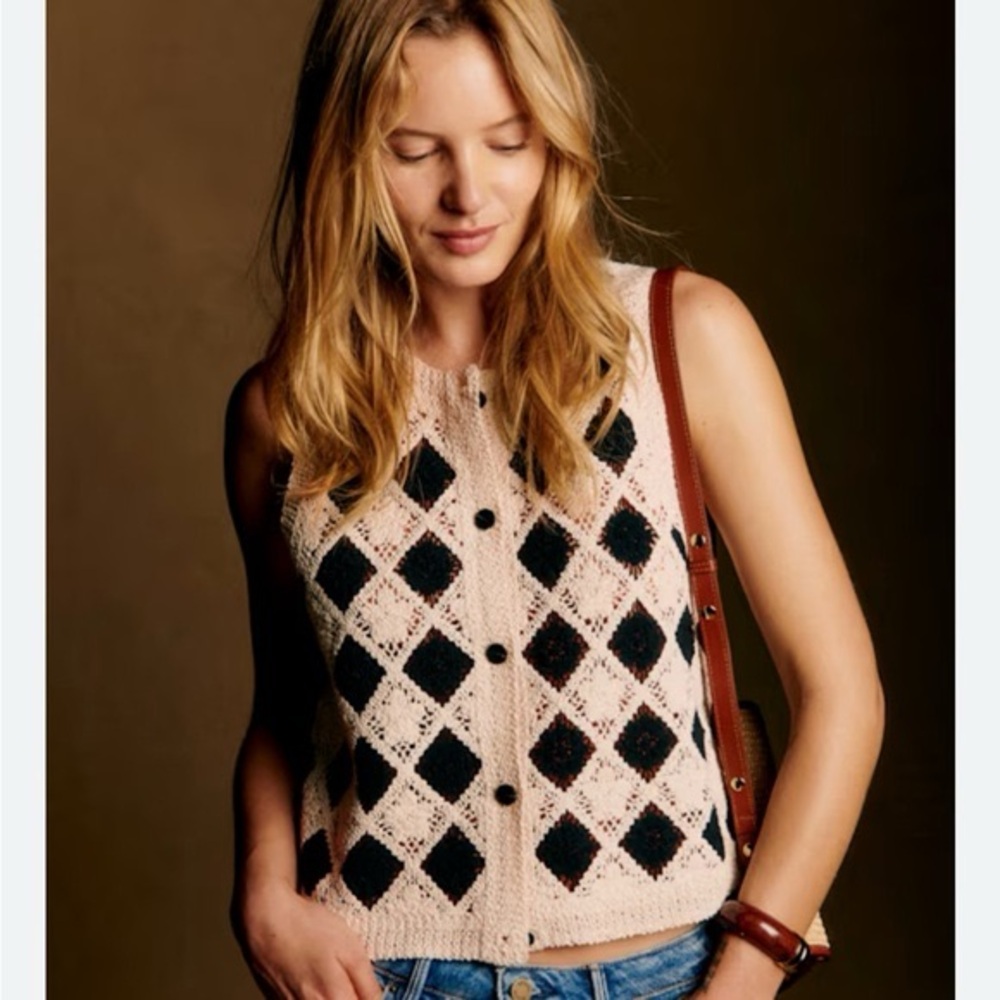 Sezane Ron Top Black Ecru - Size M